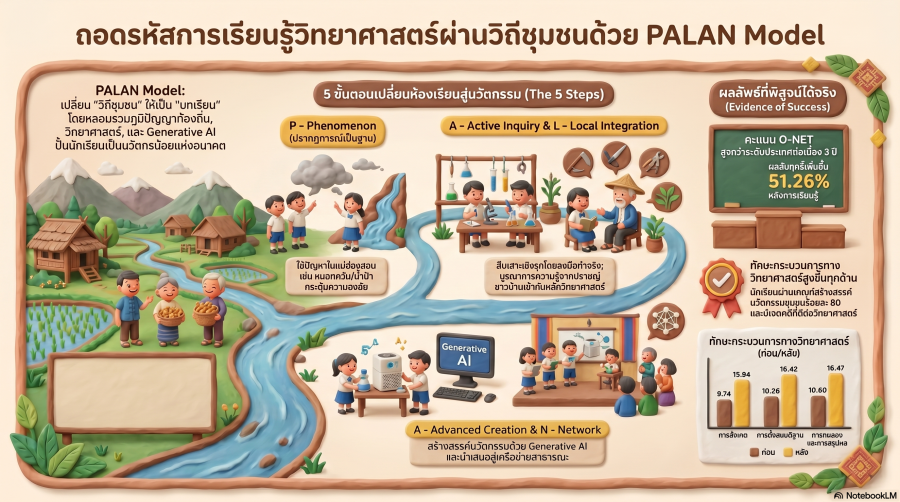 ถอดรหัสปรากฏการณ์ธรรมชาติสู่นวัตกรรมชุมชน : การพัฒนารูปแบบการเรียนรู้วิทยาศาสตร์ (PALAN Model) เพื่อเสริมสร้างทักษะแห่งอนาคต